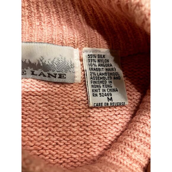 Bramble Lane M Silk Angora Lambswool Faux Pearls Pink Granny Sweater Cable VTG - Picture 6 of 11